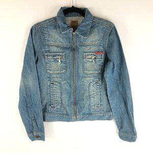 EK Jeans Womens Denim Jacket Full Zip Pockets Vintage Retro Trucker Y2K M